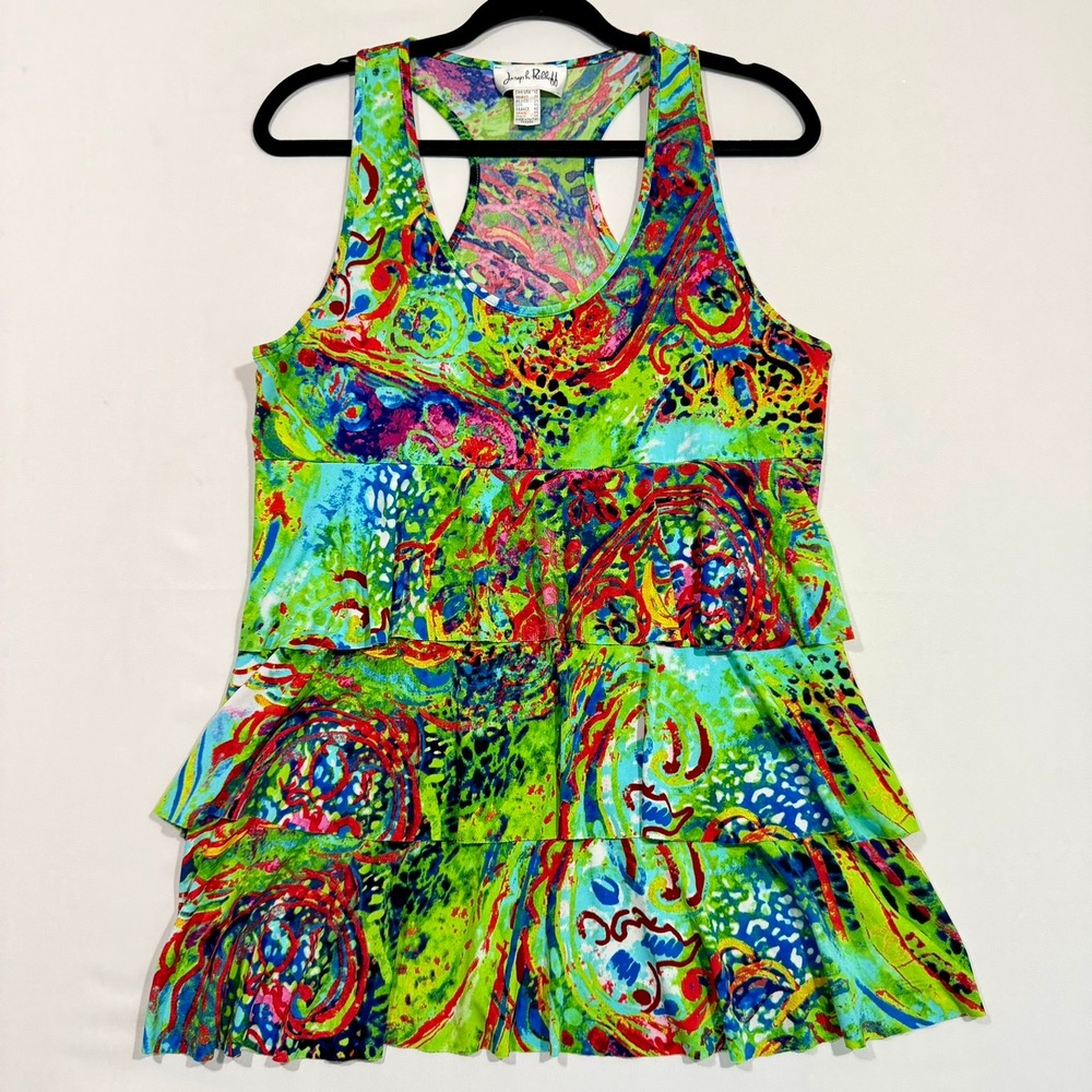Joseph Ribkoff Top 12 Womens Multicolor Psychedelic Tiered Y2K Kidcore